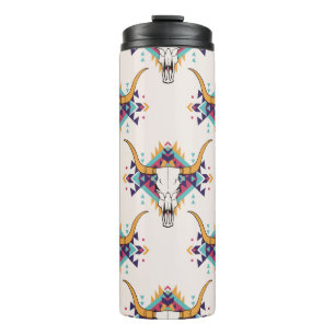 vintage tribal seamless pattern with bull skull an thermal tumbler
