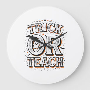 Vintage Trick Or Teach Halloween Teacher Shirt Des Large Clock