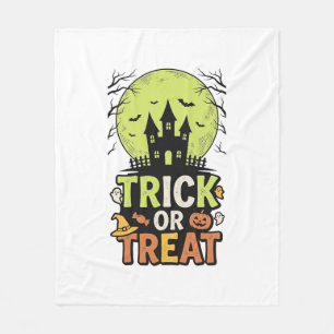 Vintage Trick or Treat Haunted House Halloween Des Fleece Blanket