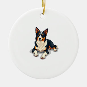 Vintage Tricolor Border Collie Portrait Dog Illust Ceramic Ornament