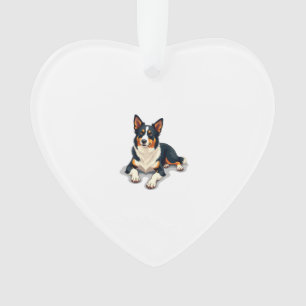 Vintage Tricolor Border Collie Portrait Dog Illust Ornament