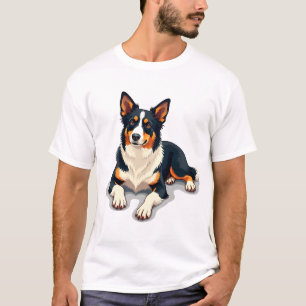 Vintage Tricolor Border Collie Portrait Dog Illust T-Shirt