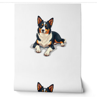 Vintage Tricolor Border Collie Portrait Dog Illust Wallpaper