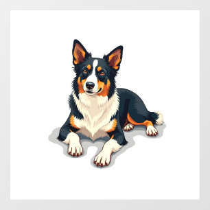 Vintage Tricolor Border Collie Portrait Dog Illust Window Cling