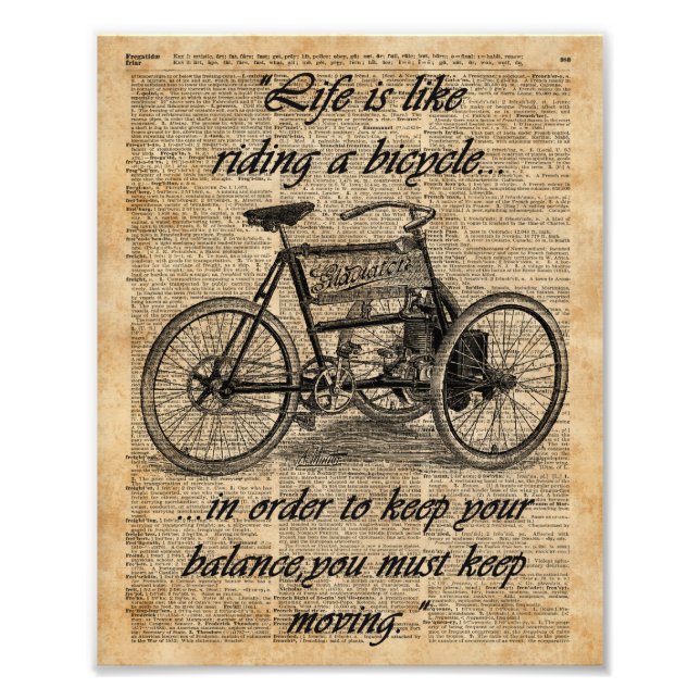 Vintage Tricycle Dictionary Art Bicycle Quote Photo Print (Front)