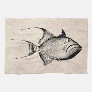 Vintage Trigger Fish Antique Hawaiian Print Kitchen Towel