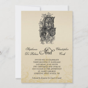 Vintage trois initiales Faire-part de mariage mono