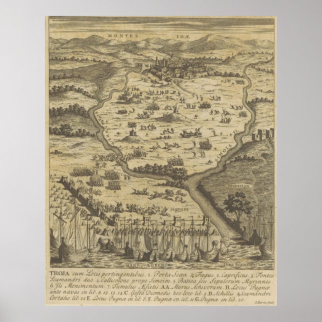 Vintage Trojan War Battlefield Map (1716) Poster (Front)
