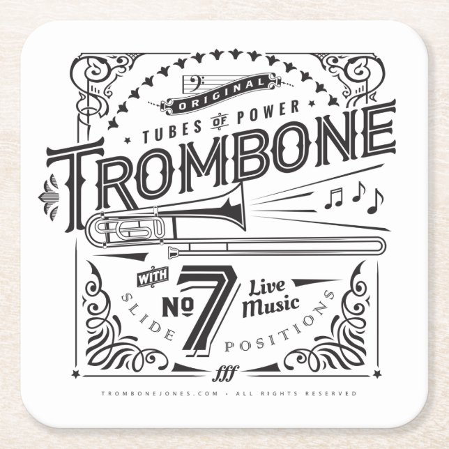 Vintage Trombone Paper Coasters (Front)