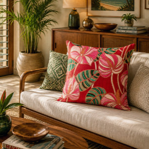 Vintage Tropical Anthurium Botanical Pattern Throw Pillow