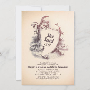 vintage tropical beach   engagement party invitation