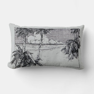 Vintage Tropical Beach Etching Pillow