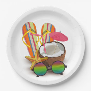 Vintage Tropical Beach Party Baby Shower Paper Plate