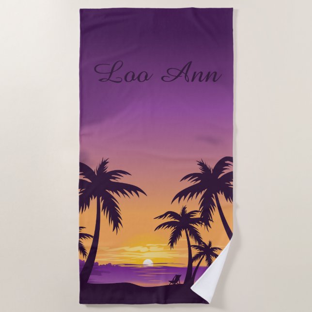 Vintage Tropical Beach Summer Sunset Palm Tree Towel (Front)