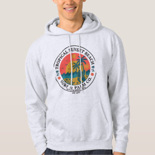 Vintage Tropical Beach Sunset Badge Retro Summer Hoodie
