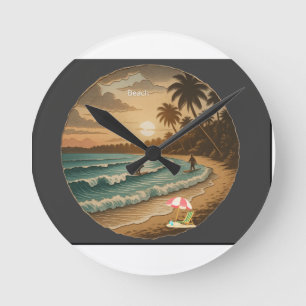 Vintage Tropical Beach Sunset Rond Wall Clock