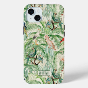 Vintage Tropical Birds and Palm leaves iPhone 15 Mini Case