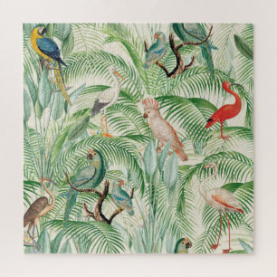 Vintage Tropical Birds and Palm leaves Jigsaw Puzzle