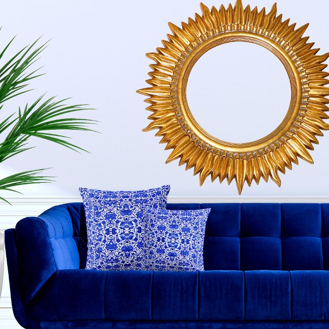 VINTAGE TROPICAL BLEU FOLK ART COUSSIN (Créateur téléchargé)