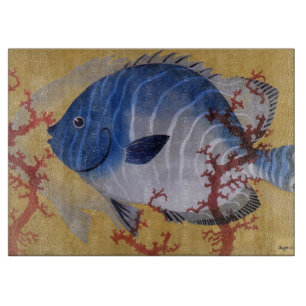 Vintage Tropical Blue Fish Coral Marine Ocean Life Cutting Board