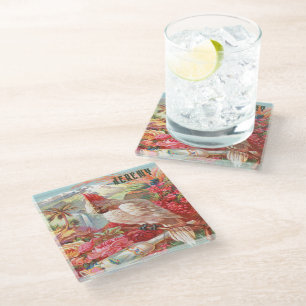 Vintage Tropical Cockatoo  Glass Coaster