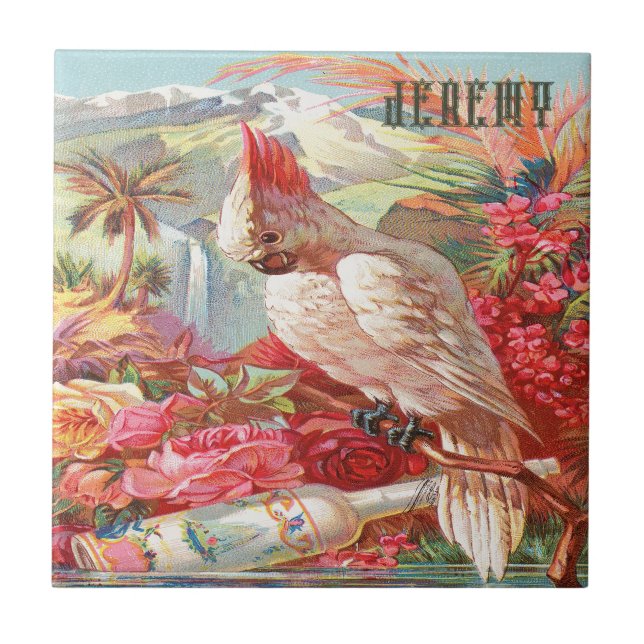 Vintage Tropical Cockatoo Poster Tile (Front)