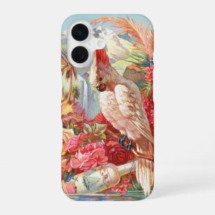 Vintage Tropical Cockatoo & Rose Botanical Art iPhone 16 Case