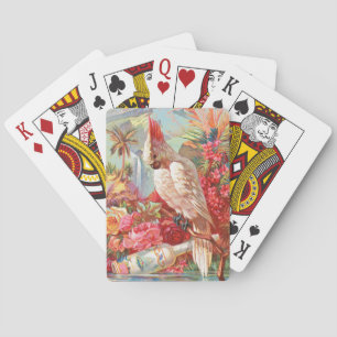 Vintage Tropical Cockatoo & Rose Botanical Art Playing Cards