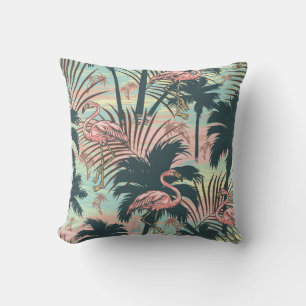 Vintage tropical colourful seamless pattern with p throw pillow