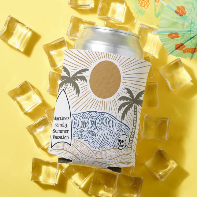 Vintage Tropical Family Reunion Vacation Beach Can Cooler (In Situ Summer)