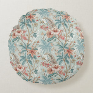 Vintage Tropical Floral Coastal Elegance Design Round Pillow