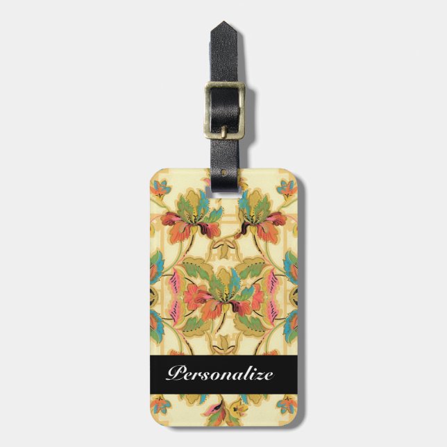 Vintage Tropical Floral Wallpaper Pattern Luggage Tag (Front Vertical)