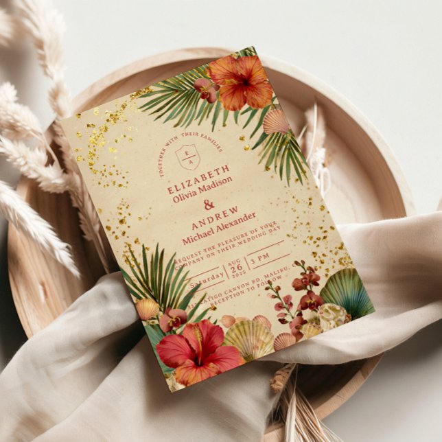 Vintage Tropical Floral Wedding Invitation (Creator Uploaded)
