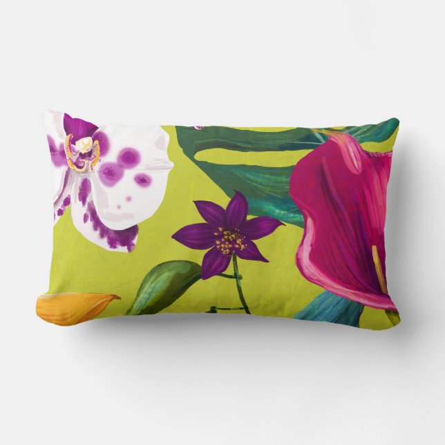 Vintage Tropical Flower Lumbar Pillow (Front)