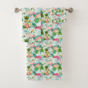 Vintage Tropical Flowers And Birds Bath Towel Set