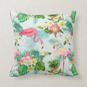 Vintage Tropical Flowers And Birds Throw Pillow