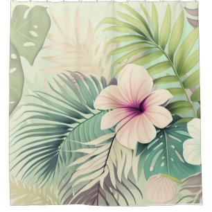 Vintage Tropical Flowers & Foliage Shower Curtain
