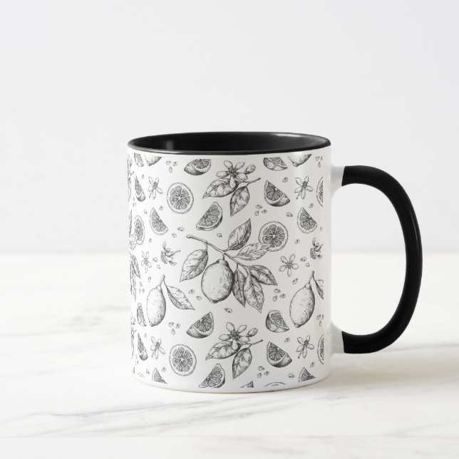 Vintage Tropical Fruit Lemon Floral Pattern Mug (Right)