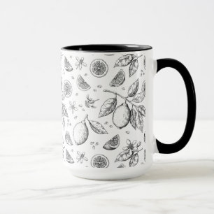 Vintage Tropical Fruit Lemon Floral Pattern Mug