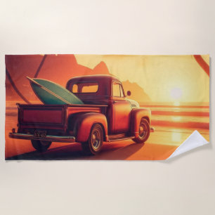 vintage tropical/Hawaiian surf truck Beach Towel