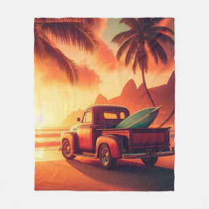 vintage tropical/Hawaiian surf truck Fleece Blanket