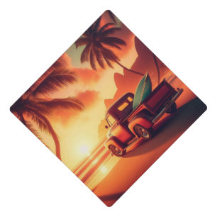 vintage tropical/Hawaiian surf truck Graduation Cap Topper