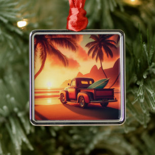 vintage tropical/Hawaiian surf truck Metal Ornament