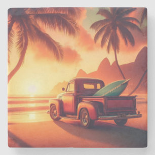 vintage tropical/Hawaiian surf truck Stone Coaster