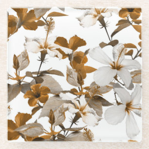 Vintage Tropical Hibiscus: Photo Collage Pattern Glass Coaster