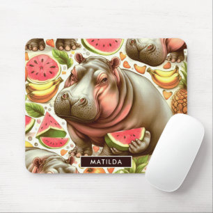 Vintage Tropical Hippopotamus Pattern Mouse Pad