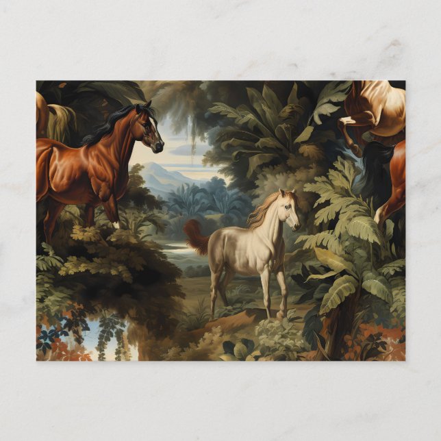 Vintage Tropical Horse Pattern Elegant Equestrian  Postcard (Front)