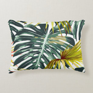 Vintage Tropical Jungle Leaves Pattern Accent Pillow