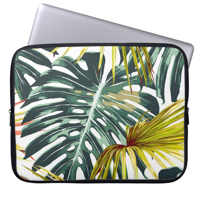 Vintage Tropical Jungle Leaves Pattern Laptop Sleeve (Front)