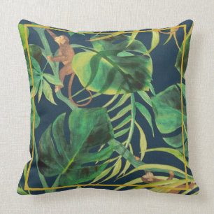 Vintage Tropical Jungle Monkey Large Throw Pillow